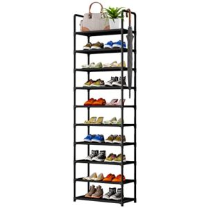 linzinar shoe rack organizer 10 tier space saving shoe shelf storage sturdy metal shoe tower for closet entryway bedroom, black