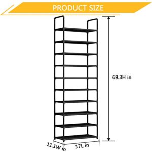 LINZINAR Shoe Rack Organizer 10 Tier Space Saving Shoe Shelf Storage Sturdy Metal Shoe Tower for Closet Entryway Bedroom, Black