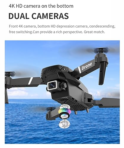 E88 Pro Drone with 4K Camera, WiFi FPV 1080P HD Dual Foldable RC Quadcopter Altitude Hold, Headless Mode, Visual Positioning, Auto Return Mobile App Control, Black, 7.83 x 7.17 x 2.87 inches