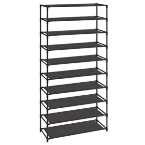 songmics shoe rack, 10 tier shoe shelf, shoe storage organizer, metal frame, non-woven fabric shelves, for entryway, bedroom, black ulsr210b02