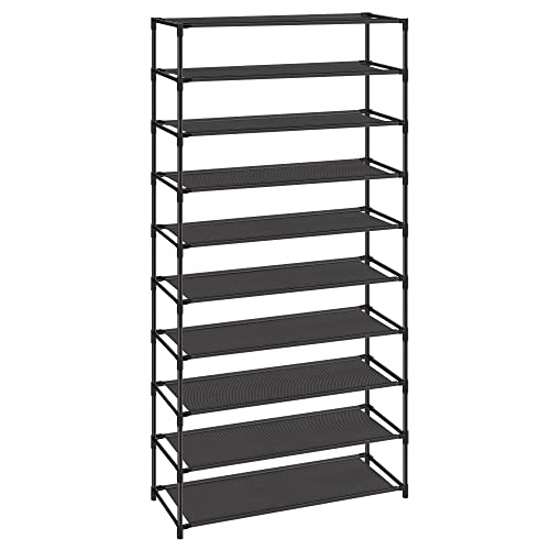 SONGMICS Shoe Rack, 10 Tier Shoe Shelf, Shoe Storage Organizer, Metal Frame, Non-Woven Fabric Shelves, for Entryway, Bedroom, Black ULSR210B02