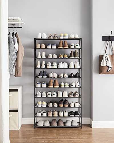 SONGMICS Shoe Rack, 10 Tier Shoe Shelf, Shoe Storage Organizer, Metal Frame, Non-Woven Fabric Shelves, for Entryway, Bedroom, Black ULSR210B02