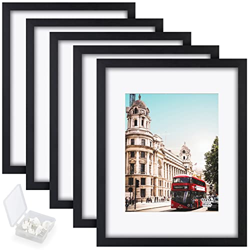 RR ROUND RICH DESIGN Solid Wood 11x14 Picture Frames 5PK Display 8x10 with Mat or 11x14 Without Mat Wall Mounting Photo Frame Black