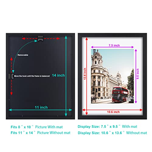 RR ROUND RICH DESIGN Solid Wood 11x14 Picture Frames 5PK Display 8x10 with Mat or 11x14 Without Mat Wall Mounting Photo Frame Black