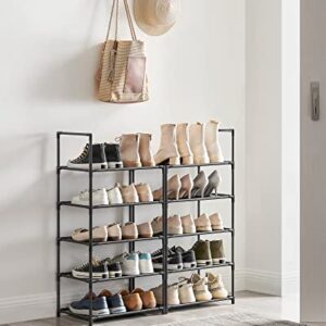 SONGMICS Shoe Rack, 10 Tier Shoe Shelf, Shoe Storage Organizer, Space-Saving, 11 x 17.7 x 68.1 Inches, Metal Frame, Non-Woven Fabric Shelves, for Entryway, Bedroom, Black ULSH010B02