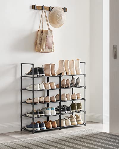 SONGMICS Shoe Rack, 10 Tier Shoe Shelf, Shoe Storage Organizer, Space-Saving, 11 x 17.7 x 68.1 Inches, Metal Frame, Non-Woven Fabric Shelves, for Entryway, Bedroom, Black ULSH010B02