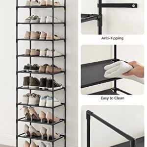 SONGMICS Shoe Rack, 10 Tier Shoe Shelf, Shoe Storage Organizer, Space-Saving, 11 x 17.7 x 68.1 Inches, Metal Frame, Non-Woven Fabric Shelves, for Entryway, Bedroom, Black ULSH010B02