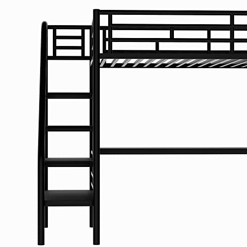 Metal Loft Bed with Desk, Twin Loft Bed with Stairs, Heavy Duty Metal Loft Bed Frame for Bedroom, Dorm Room or Guestroom, No Box Spring Needed (Twin Size, Black)