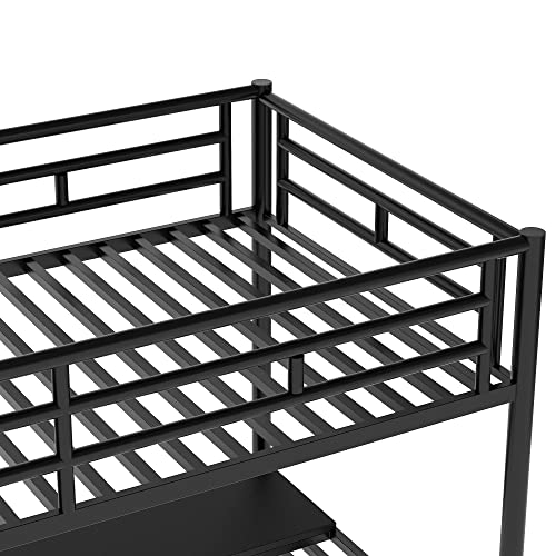 Metal Loft Bed with Desk, Twin Loft Bed with Stairs, Heavy Duty Metal Loft Bed Frame for Bedroom, Dorm Room or Guestroom, No Box Spring Needed (Twin Size, Black)