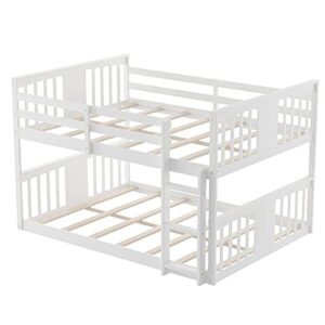 CITYLIGHT Floor Full Over Full Bunk Beds, Wooden Low Full Over Full Bunk Bed for Kids, Toddler Full Bunk Bed for Girls Boys Teens’ Bedroom or Dorm （Full,White）