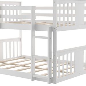 CITYLIGHT Floor Full Over Full Bunk Beds, Wooden Low Full Over Full Bunk Bed for Kids, Toddler Full Bunk Bed for Girls Boys Teens’ Bedroom or Dorm （Full,White）