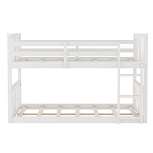 CITYLIGHT Floor Full Over Full Bunk Beds, Wooden Low Full Over Full Bunk Bed for Kids, Toddler Full Bunk Bed for Girls Boys Teens’ Bedroom or Dorm （Full,White）