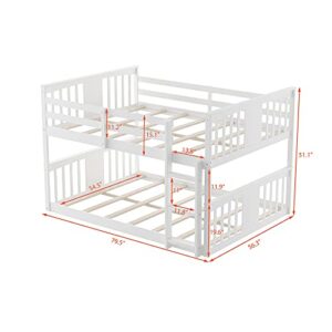 CITYLIGHT Floor Full Over Full Bunk Beds, Wooden Low Full Over Full Bunk Bed for Kids, Toddler Full Bunk Bed for Girls Boys Teens’ Bedroom or Dorm （Full,White）