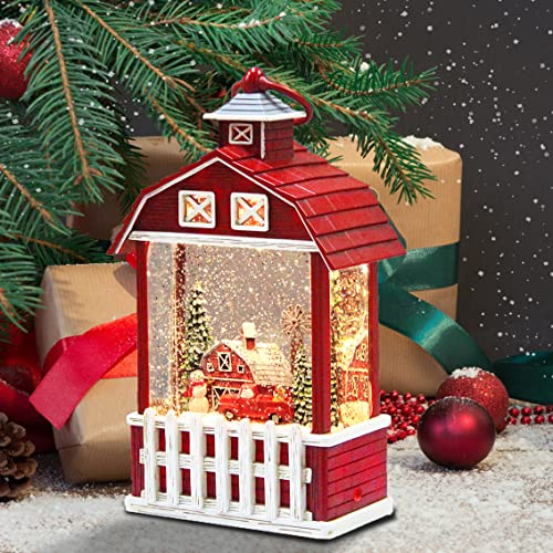 XPHOME Christmas Musical Snow Globes House Snowglobe Christmas Lantern Glitter Lantern Lighted Lantern Snowman with Farm Scene Christmas Home Decoration Gift Battery Operated Snowglobe, XP-JY-0038