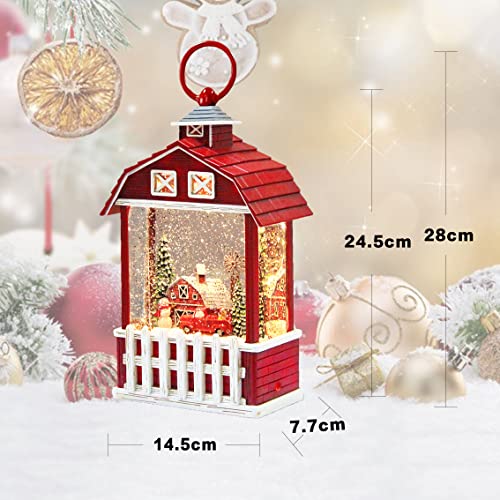 XPHOME Christmas Musical Snow Globes House Snowglobe Christmas Lantern Glitter Lantern Lighted Lantern Snowman with Farm Scene Christmas Home Decoration Gift Battery Operated Snowglobe, XP-JY-0038