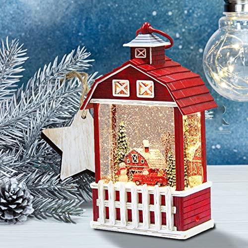 XPHOME Christmas Musical Snow Globes House Snowglobe Christmas Lantern Glitter Lantern Lighted Lantern Snowman with Farm Scene Christmas Home Decoration Gift Battery Operated Snowglobe, XP-JY-0038