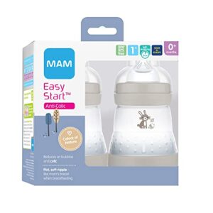 MAM Easy Start Anti Colic 5 oz Baby Bottle, Easy Switch Between Breast and Bottle, Reduces Air Bubbles and Colic,Newborn, Matte/Unisex, 2 Count (Pack of 1)