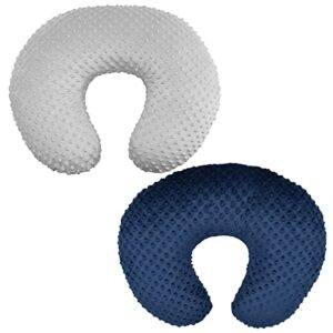 minky nursing pillow cover, 2 pack nursing pillow slipcover for breastfeeding pillow slipcover fits nursing pillow, soft snug for infant & baby boy girl (grey & blue)