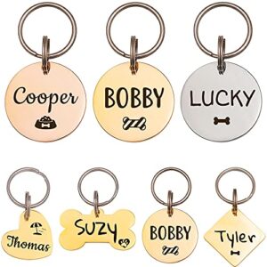 anavia pet id tags, personalized icon name dog tag cat tag, customized glossy polished stainless steel two sided engraved, color plated dog collar tag (round - rose gold, medium)