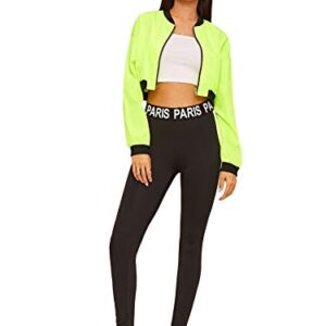 Floerns Women's Long Sleeve Lightweight Crop Bomber Jacket B Neon Green L