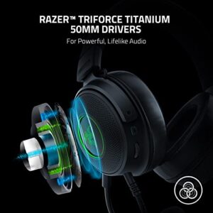 Razer Kraken V3 HyperSense Wired USB Gaming Headset w/Haptic Technology: Triforce Titanium 50mm Drivers - THX Spatial Audio - Hybrid Fabric & Leatherette Memory Foam Cushions - Detachable Mic