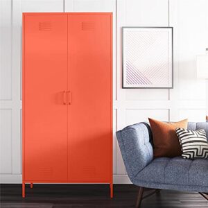 novogratz cache tall 2 door metal locker cabinet, orange
