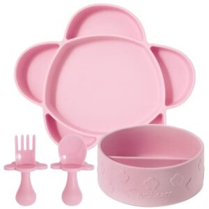 grabease baby essentials must-haves - complete feeding set for baby-led weaning and portion control - suction bottoms 4 piece set, bpa and phthalates-free, blush