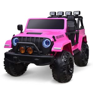 joywhale 24v 2 seater kids ride on car truck 4wd battery powered motorized easy-drag truck, with 4x75w powerful engine, soft braking, remote control, suspension & free car cover, 2023 new model, pink