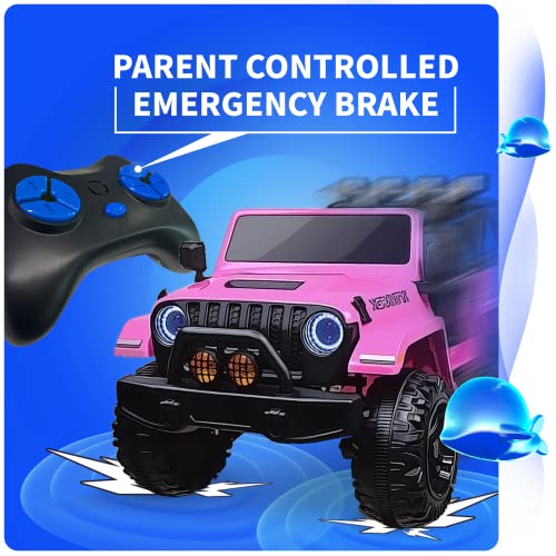 Joywhale 24V 2 Seater Kids Ride on Car Truck 4WD Battery Powered Motorized Easy-Drag Truck, with 4x75W Powerful Engine, Soft Braking, Remote Control, Suspension & Free Car Cover, 2023 New Model, Pink