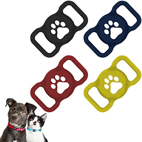 Airtag Dog Collar Holder, Fineiva Anti Chew Protective Air Tag Case for 0.8-1.2 Inch Pet Collar, Silicone GPS Dog Tracker Compatible for Dog Cat Loop, Apple iPhone, Backpacks, Luggage, Child