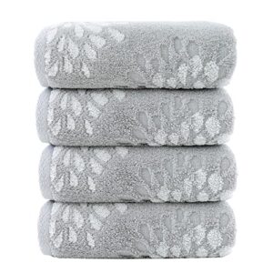 pidada hand towels set of 4 hydrangea floral pattern 100% cotton absorbent soft decorative towel for bathroom (light grey)