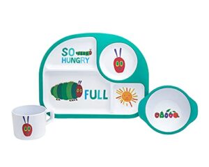 eric carle toddler plates bowls and cup set, kids plate set, toddler plate set, kids plates, kids dinnerware set, bpa free melamine dishes, the very hungry caterpillar