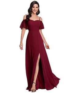 ever-pretty women's spaghetti straps chiffon long ruffle sleeves ball gowns holiday dresses for women burgundy us12