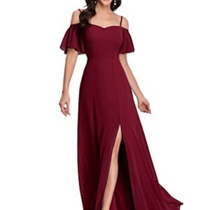 Ever-Pretty Women's Spaghetti Straps Chiffon Long Ruffle Sleeves Ball Gowns Holiday Dresses for Women Burgundy US12