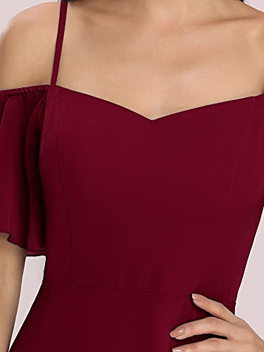 Ever-Pretty Women's Spaghetti Straps Chiffon Long Ruffle Sleeves Ball Gowns Holiday Dresses for Women Burgundy US12