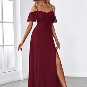 Ever-Pretty Women's Spaghetti Straps Chiffon Long Ruffle Sleeves Ball Gowns Holiday Dresses for Women Burgundy US12