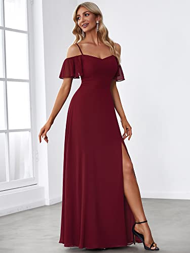 Ever-Pretty Women's Spaghetti Straps Chiffon Long Ruffle Sleeves Ball Gowns Holiday Dresses for Women Burgundy US12