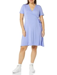 amazon essentials women's cap-sleeve faux-wrap dress, soft violet, large