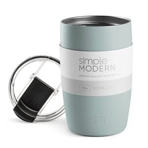 simple modern travel coffee mug tumbler with flip lid | reusable insulated stainless steel cold brew iced coffee cup thermos | gifts for women men him her | voyager collection | 12oz | sea glass sage