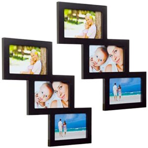 excello global products diagonal collage frame holds three 4x6 photos: ready to hang modern, barnwood, farmhouse, beach house wood picture frame (black)