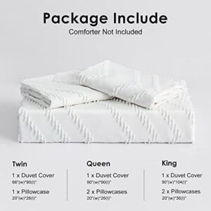 WARMDERN Boho Duvet Cover Set, Tufted Bedding Duvet Covers Soft Washed Microfiber Duvet Cover Queen Size, 3 Pieces Embroidery Shabby Chic Duvet Cover with Zipper Closure(White, Queen)