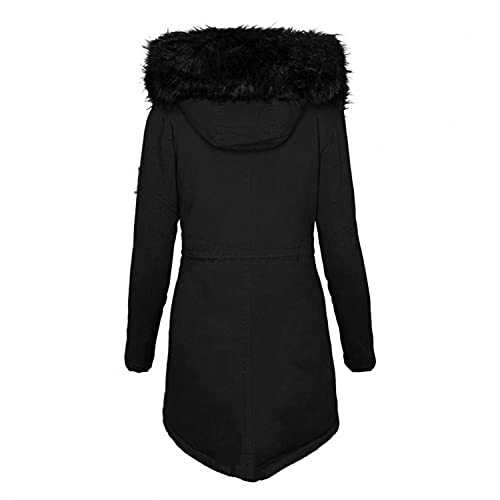 LUGOGNE Womens Winter Coats Casual Warm Thick Jacket Big Fur Collar Zip Up Hoodie Padded Fleece Oversized Jackets B-Black