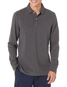 tommy hilfiger mens long sleeve in regular fit polo shirt, b65 charcoal grey heather, xx-large us