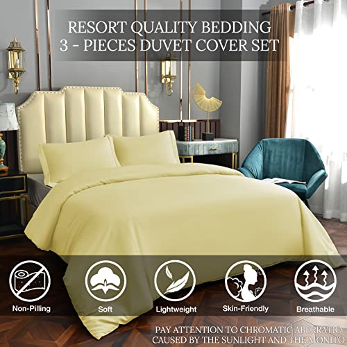 Bamboo Microfiber Duvet Cover Set - Soft Cooling Duvet Cover Queen Size 3 Pieces Hotel Bedding Comforter Cover with Zipper Closure & Corner Ties 90" x 90"