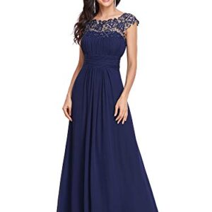 Ever-Pretty Maxi Long Chiffon Wedding Guest Dresses for Women Lace Formal Dresses Navy Blue US18