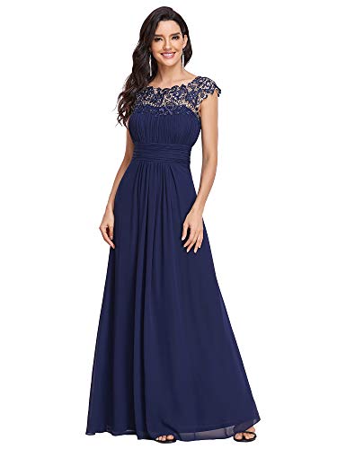 Ever-Pretty Maxi Long Chiffon Wedding Guest Dresses for Women Lace Formal Dresses Navy Blue US18