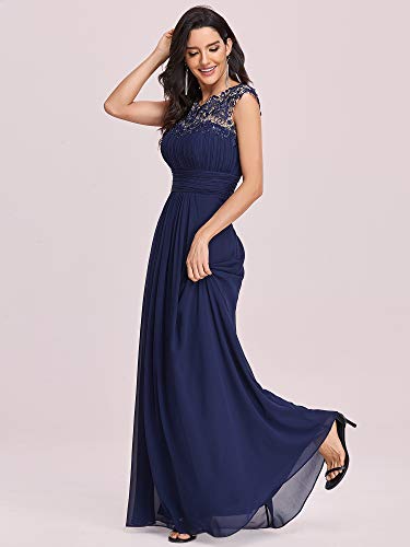 Ever-Pretty Maxi Long Chiffon Wedding Guest Dresses for Women Lace Formal Dresses Navy Blue US18