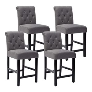 gotminsi bar stools for kitchen island 24 inches, set of 4 fabric barstools upholstered back counter height bar stools with button tufted decoration leisure style wooden bar chairs(grey)