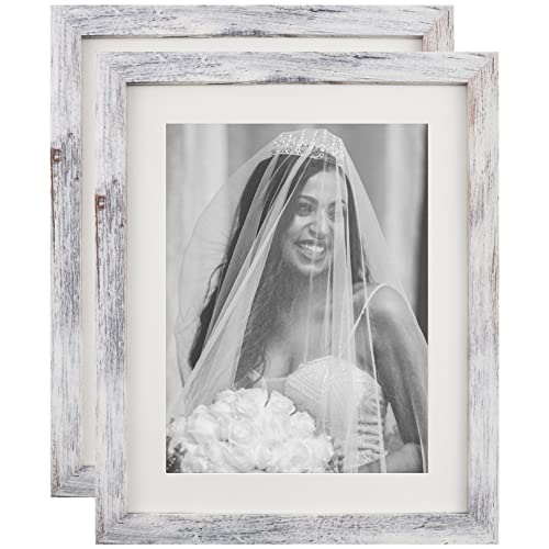 TOFOREVO 8x10 Picture Frames Set of 2 Distressed White Wood Grain Photo Frame for Gallery Wall Mounting or Tabletop Display