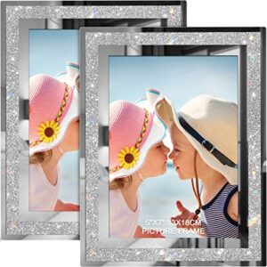 IZIDDO 5x7 Picture Frames Set of 2, Glitter Glass Photo Frame for Tabletop Display, Gift Picture Frame, Horizontally or Vertically